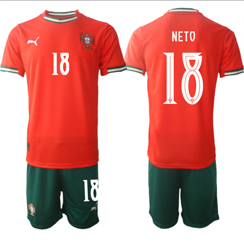 Men's Portugal Team 18 Pedro Neto 2025 Red Home Soccer Jersey Suit