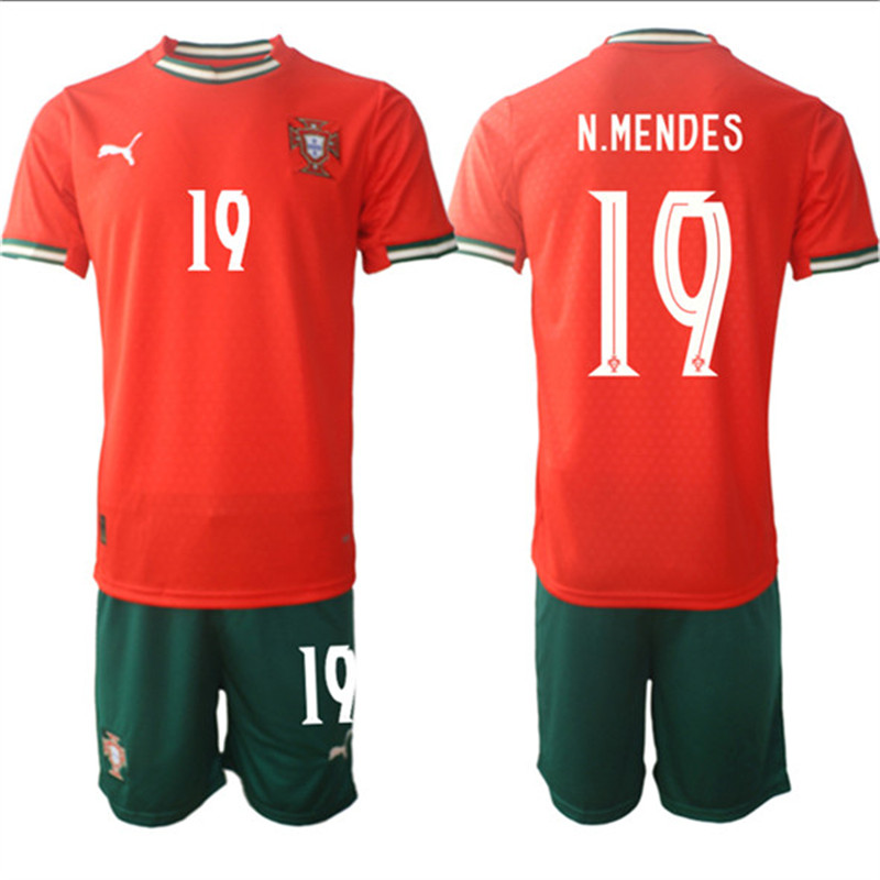 Men's Portugal Team 19 Nuno Mendes 2025 Red Home Soccer Jersey Suit