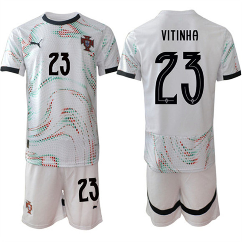 Men's Portugal Team 23 Vitinha 2025 White Away Soccer Jersey Suit