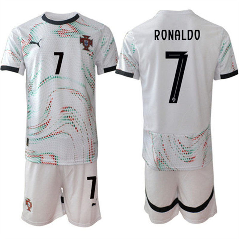 Men's Portugal Team 7 Ronaldo 2025 White Away Soccer Jersey Suit