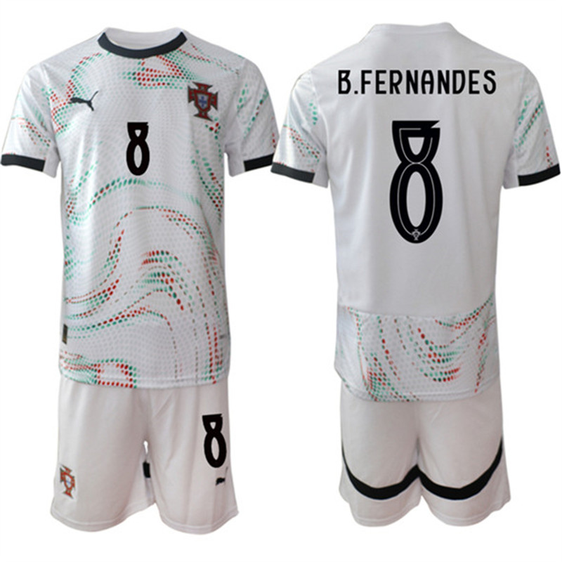 Men's Portugal Team 8 B.Fernandes 2025 White Away Soccer Jersey Suit