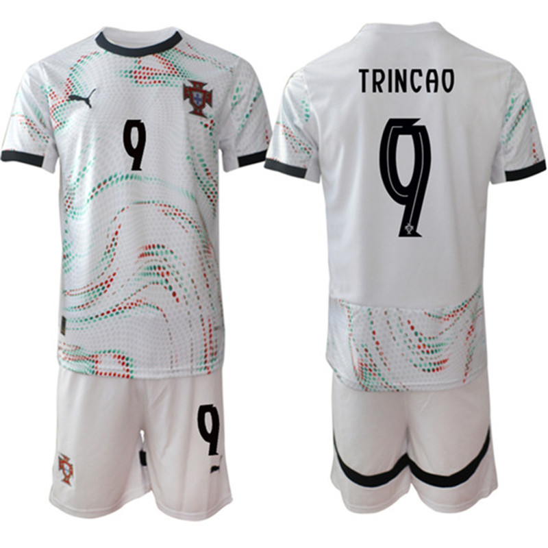 Men's Portugal Team 9 Trincao 2025 White Away Soccer Jersey Suit
