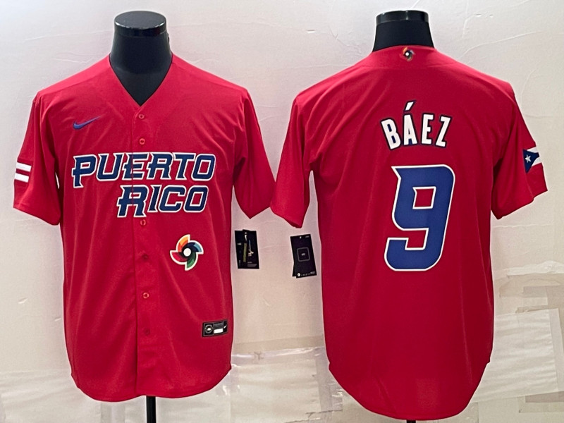 Men's Puerto Rico 9 Javier Baez Red 2023 World Baseball Classic Jersey