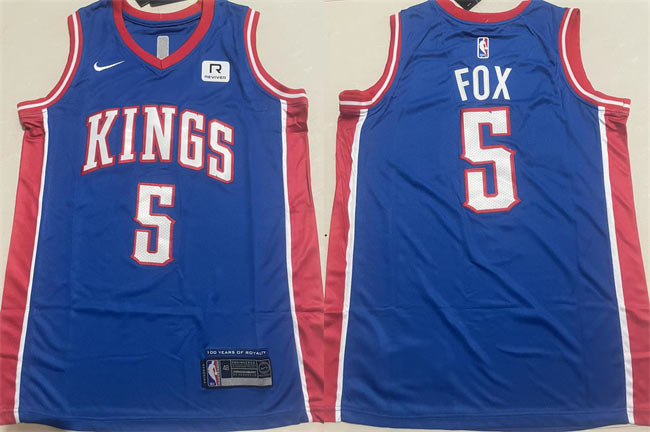 Men's Sacramento Kings 5 De'Aaron Fox Blue Stitched Jersey