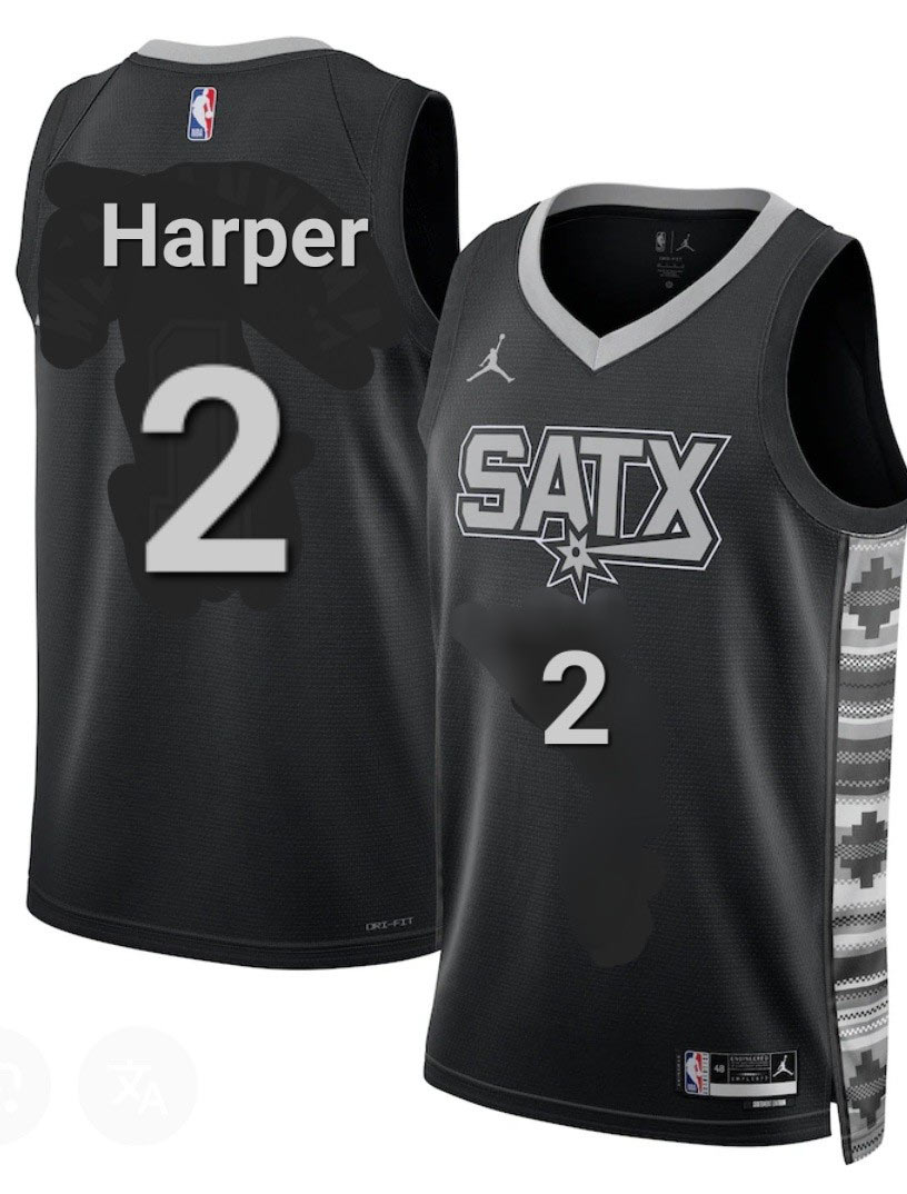Men's San Antonio Spurs 2 Dylan Harper Gray Black Statement Edition Stitched Basketball Jersey
