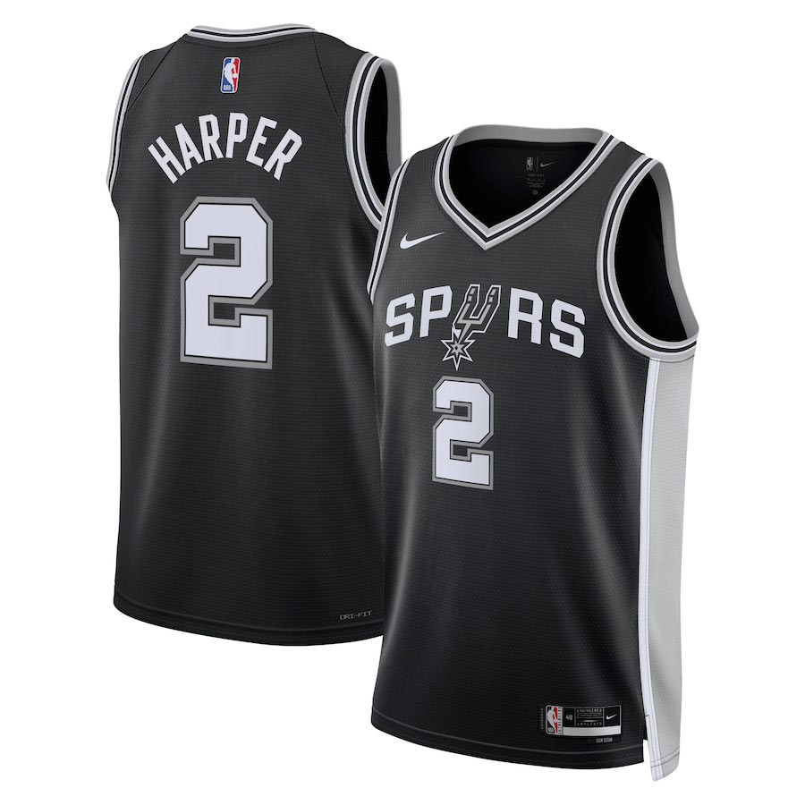 Men's San Antonio Spurs 2 Dylan Harper Nike Black 2025 NBA Draft First Round Pick Swingman Jersey
