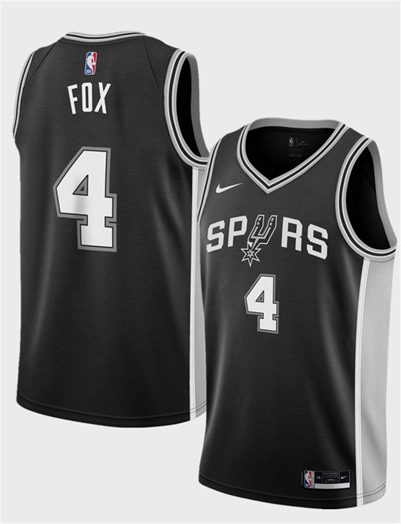 Men's San Antonio Spurs 4 De'Aaron Fox Black 2024 25 Icon Edition Stitched Basketball Jersey