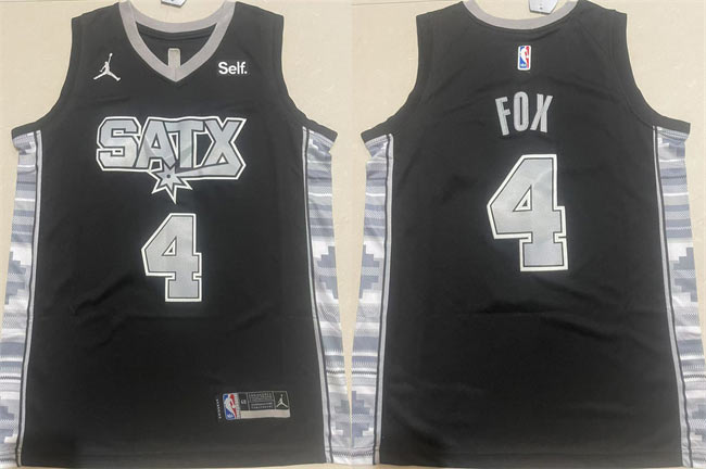 Men's San Antonio Spurs 4 De'Aaron Fox Black 2024 25 Statement Edition Stitched Basketball Jersey