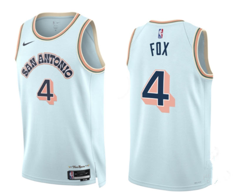 Men's San Antonio Spurs 4 DeAaron Fox Light Blue 2024 25 City Edition Stitched Basketball Jersey