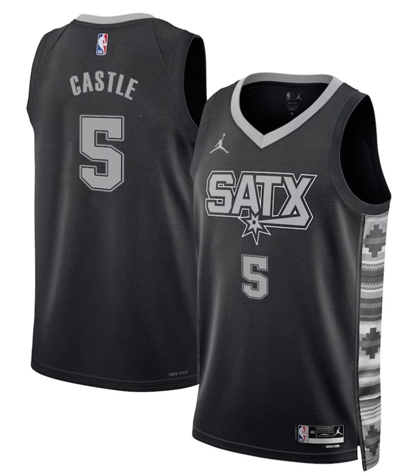 Men's San Antonio Spurs 5 Stephon Castle Black 2025 Statement Edition Stitched Jersey