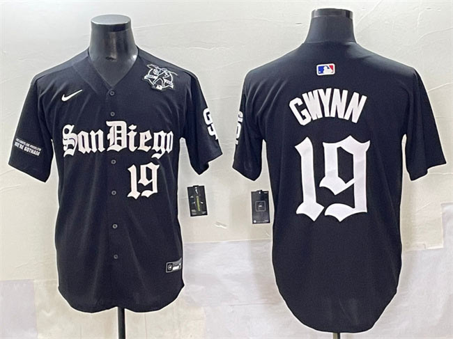 Men's San Diego Padres 19 Tony Gwynn Black Gothic Edition Vapor Limited Stitched Baseball Jersey