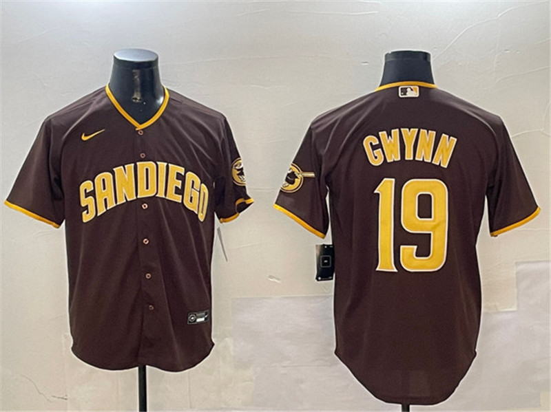 Men's San Diego Padres 19 Tony Gwynn Brown Cool Base Stitched Baseball Jersey