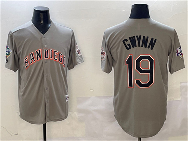 Men's San Diego Padres 19 Tony Gwynn Gray With Patch Cool Base Stitched Jersey