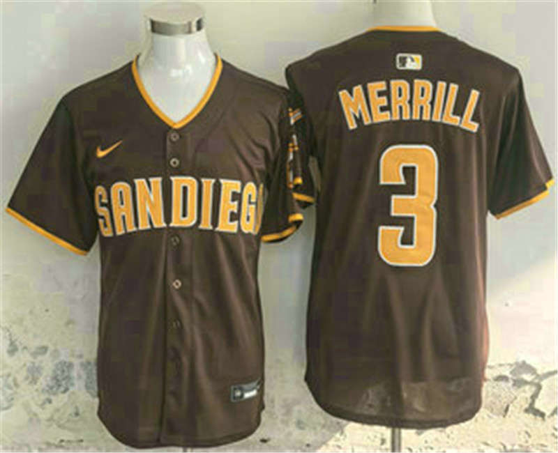 Men's San Diego Padres 3 Jackson Merrill Brown Limited Stitched Jersey