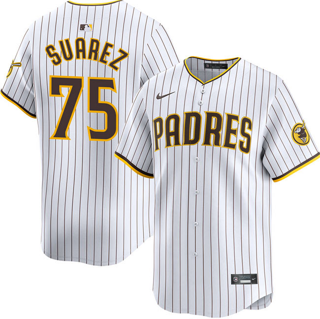 Men's San Diego Padres 75 Robert Suarez White 2024 Home Limited Stitched Baseball Jersey