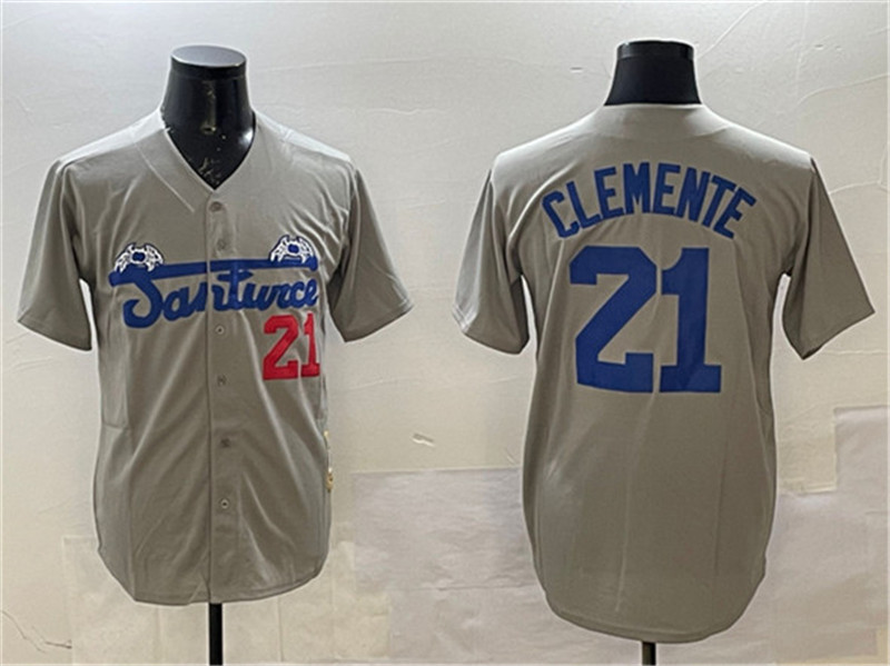 Men's Santurce Crabbers 21 Roberto Clemente Gray Cool Base Stitched Baseball Jersey