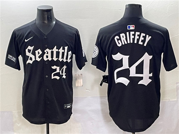 Men's Seattle Mariners 24 Ken Griffey Jr. Black 'Deep Sea Gothic Edition' Vapor Premier Limited Stitched Baseball Jersey
