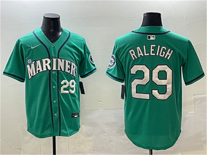 Men's Seattle Mariners 29 Cal Raleigh Aqua Limited Stitched jersey