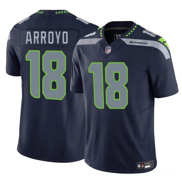 Men's Seattle Seahawks 18 Elijah Arroyo Navy 2025 Draft F.U.S.E. Vapor Limited Football Stitched Jersey