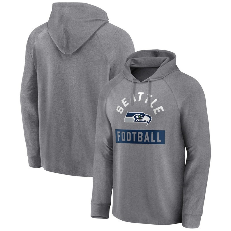 Men's Seattle Seahawks Fanatics Branded Heathered Gray No Time Off Raglan Pullover Hoodie