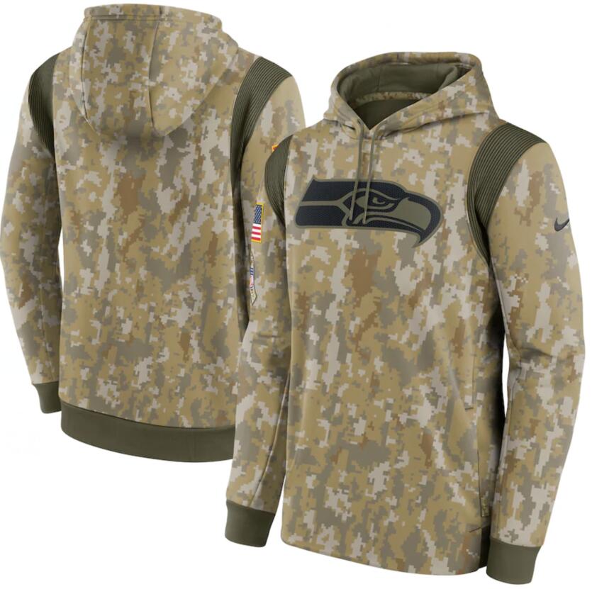 Men's Seattle Seahawks Nike Camo 2021 Salute To Service Therma Performance Pullover Hoodie