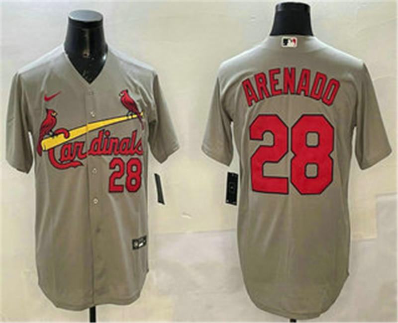 Men's St Louis Cardinals 28 Nolan Arenado Number Grey Stitched Cool Base Nike Jersey