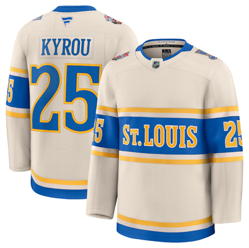 Men's St. Louis Blues 25 Jordan Kyrou Cream 2024 25 Winter Classic Stitched Hockey Jersey