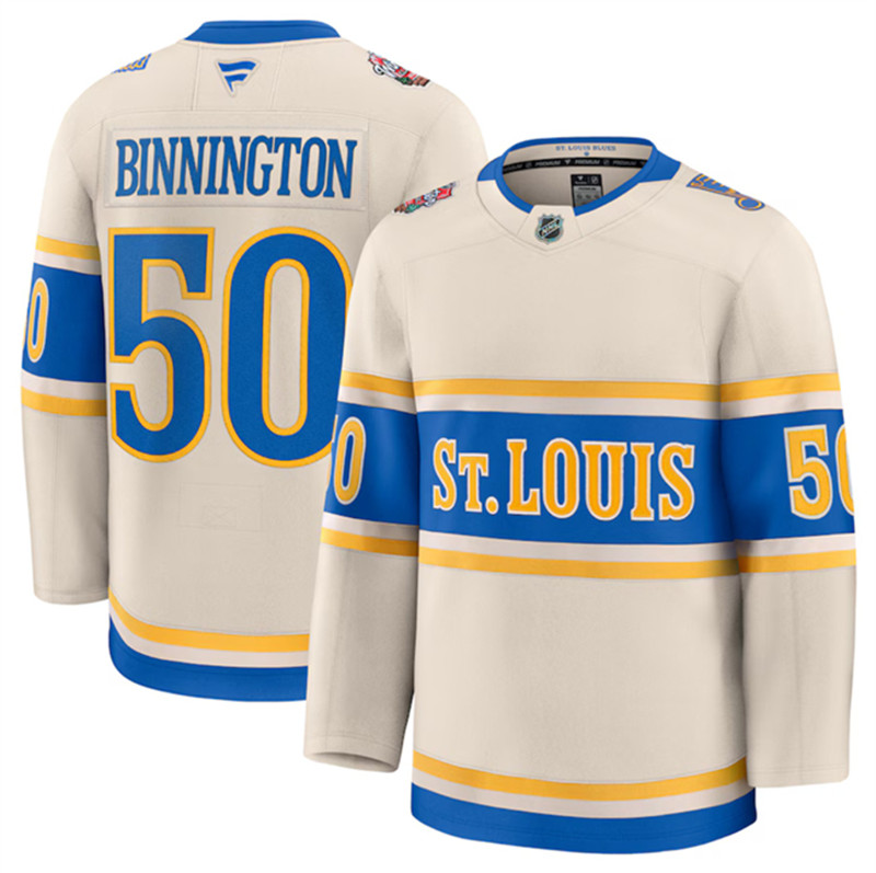 Men's St. Louis Blues 50 Jordan Binnington Cream 2024 25 Winter Classic Stitched Hockey Jersey