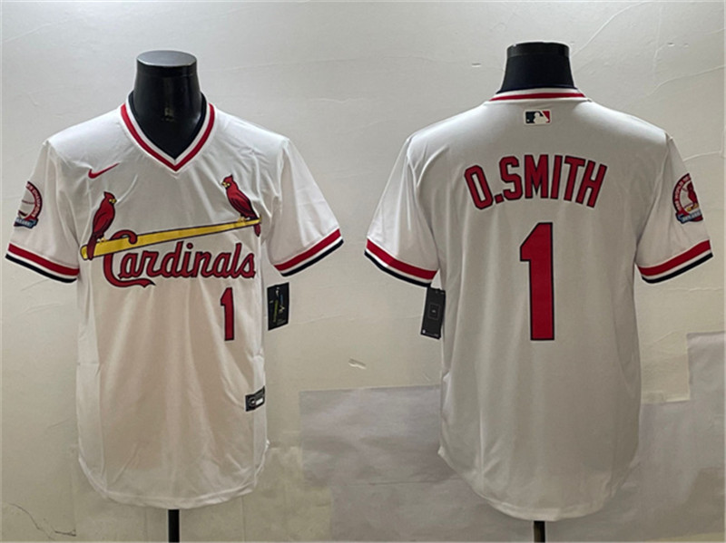 Men's St. Louis Cardinals 1 Ozzie Smith White With Patch Stitched Baseball Jersey