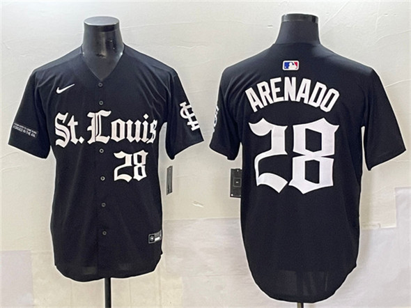 Men's St. Louis Cardinals 28 Nolan Arenado Black 'Gothic Legacy Edition' Vapor Premier Limited Stitched Baseball Jersey