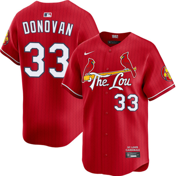 Men's St. Louis Cardinals 33 Brendan Donovan Red 2024 City Connect Limited Stitched Baseball Jersey