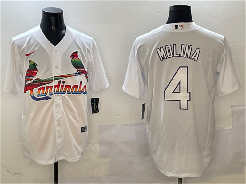 Men's St. Louis Cardinals 4 Yadier Molina White Cool Base Stitched Baseball Jersey