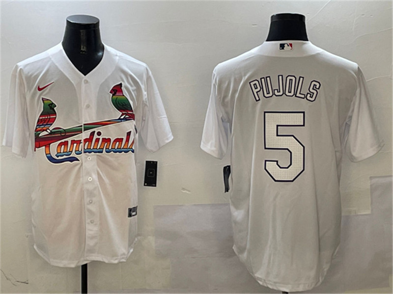 Men's St. Louis Cardinals 5 Albert Pujols White Cool Base Stitched Baseball Jersey
