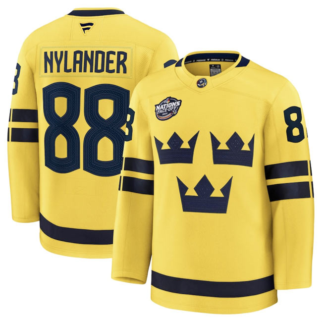 Men's Sweden 88 William Nylander Yellow 2025 4 Nations Face Off Premium Jersey