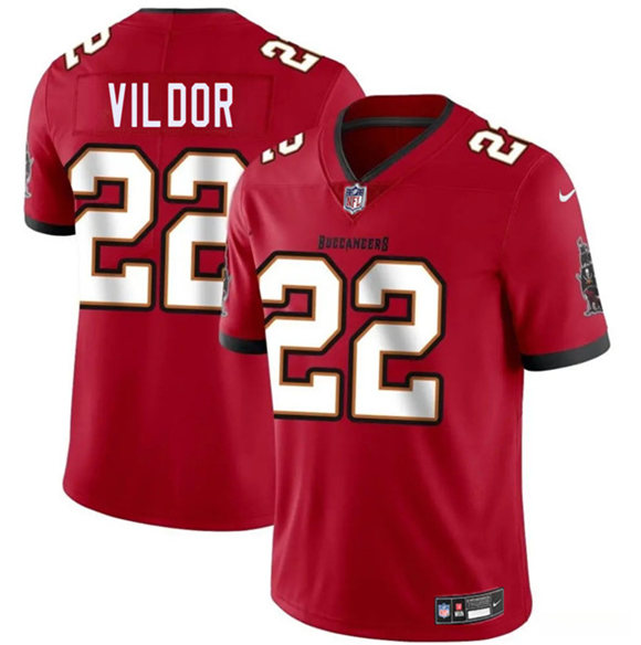 Men's Tampa Bay Buccaneers 22 Kindle Vildor Red 2025 Vapor Limited Football Stitched Jersey