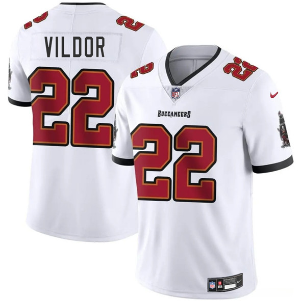 Men's Tampa Bay Buccaneers 22 Kindle Vildor White 2025 Vapor Limited Football Stitched Jersey