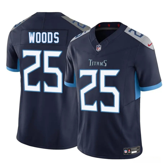 Men's Tennessee Titans 25 Xavier Woods Navy 2025 F.U.S.E. Vapor Limited Football Stitched Jersey