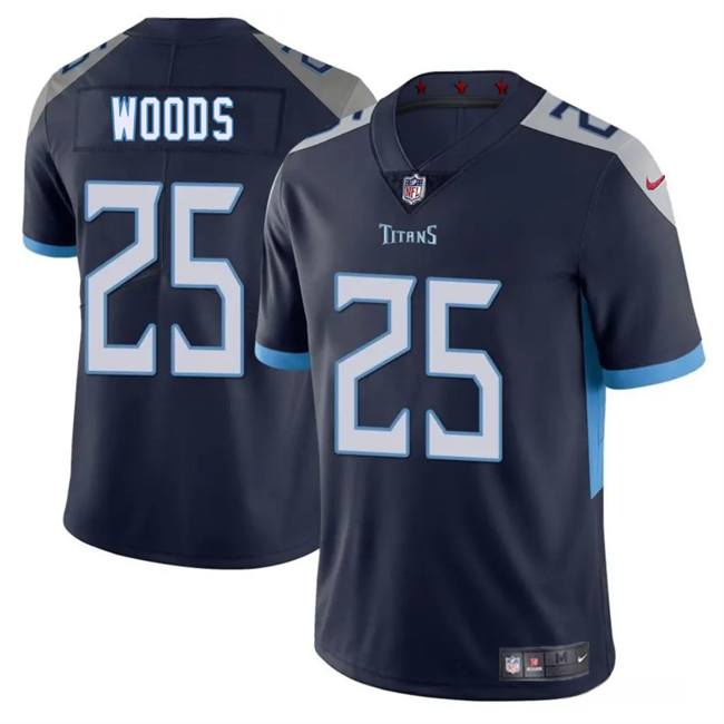 Men's Tennessee Titans 25 Xavier Woods Navy 2025 Vapor Untouchable Football Stitched Jersey