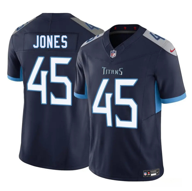 Men's Tennessee Titans 45 Dre'Mont Jones Navy 2025 F.U.S.E. Vapor Limited Football Stitched Jersey