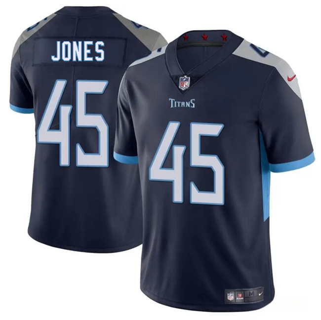 Men's Tennessee Titans 45 Dre'Mont Jones Navy 2025 Vapor Limited Football Stitched Jersey