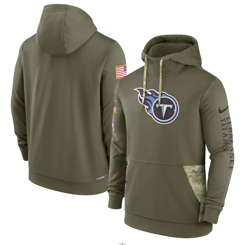 Men's Tennessee Titans Nike Olive 2022 Salute to Service Therma Performance Pullover Hoodie