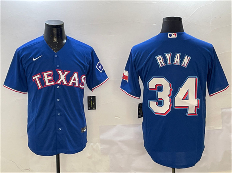 Men's Texas Rangers 34 Nolan Ryan Royal Cool Base Stitched Baseball Jersey