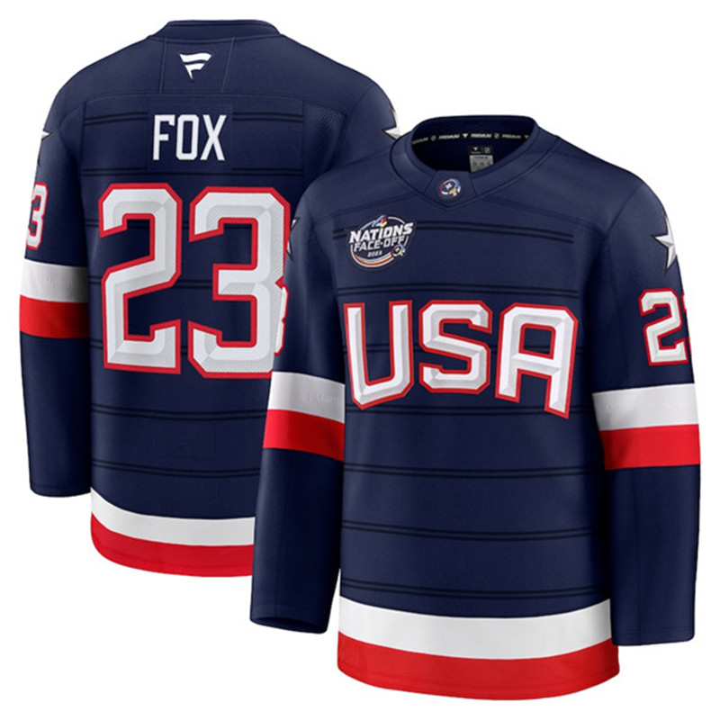 Men's USA 23 Adam Fox Navy 2025 4 Nations Stitched Jersey