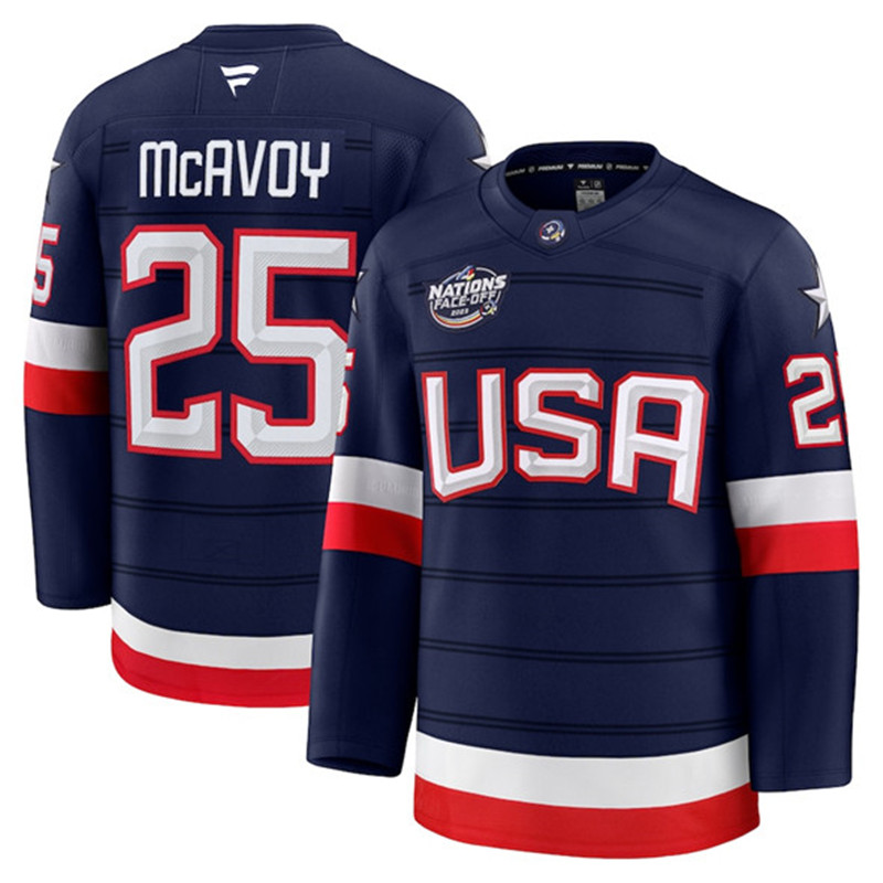 Men's USA 25 Charlie McAvoy Navy 2025 4 Nations Face Off Stitched Jersey