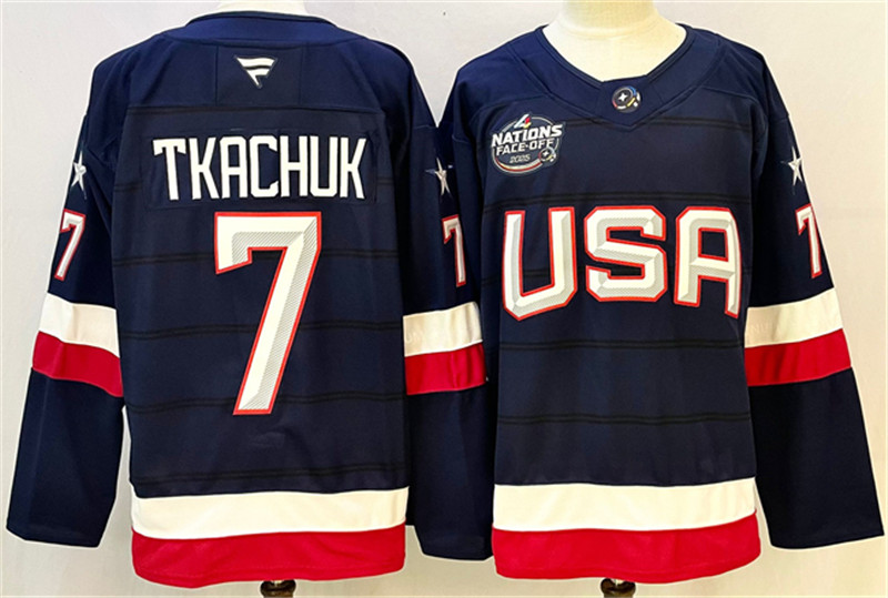 Men's USA 7 Keith Tkachuk Navy 2025 4 Nations Face Off Stitched Jersey