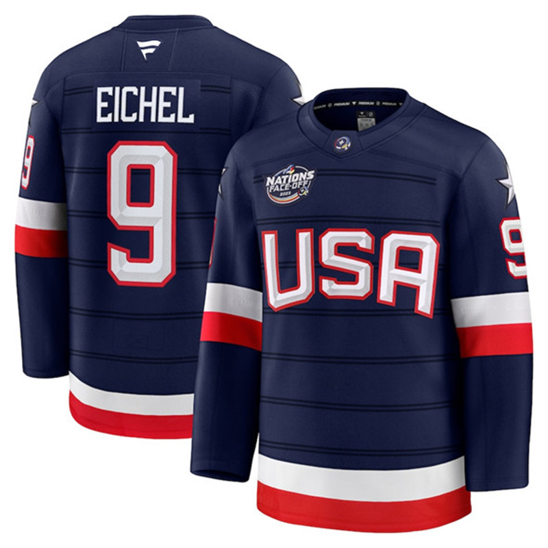 Men's USA 9 Jack Eichel Navy 2025 4 Nations Stitched Jersey
