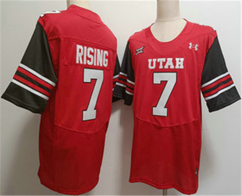 Men's Utah Utes 7 Cameron Rising Red 2024 College Football Jersey