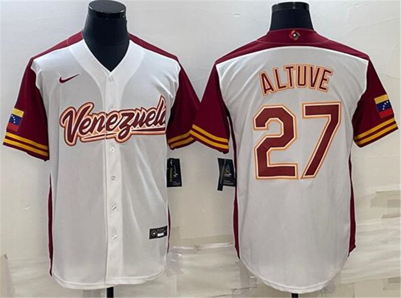 Men's Venezuela 27 Jose Altuve White 2023 World Baseball Classic Jerseys