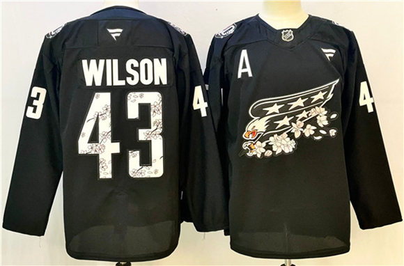Men's Washington Capitals 43 Tom Wilson Black Cherry Blossom With A Patch Stitched Hockey Jersey