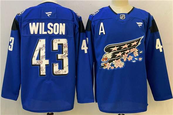 Men's Washington Capitals 43 Tom Wilson Blue Cherry Blossom With A Patch Stitched Hockey Jersey